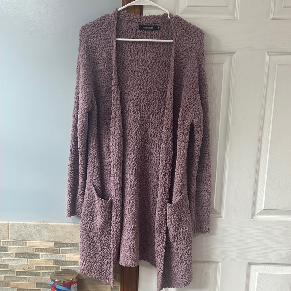 Purple Knit Cardigan with Relaxed Fit and Long Sleeves